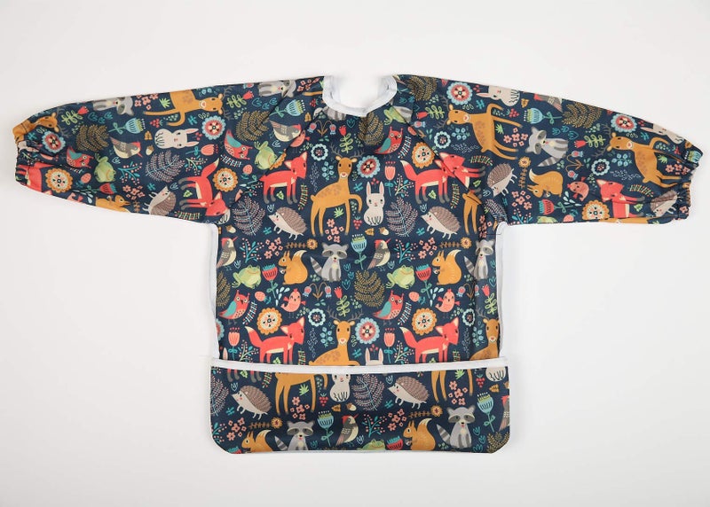 Sigzagor Baby Bib Long Sleeved Shirt With Pocket 1-3 years old Toddler Painting Drawing (Fox Owl) - Image 2